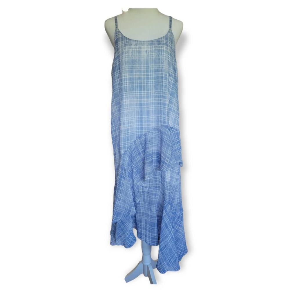 New Rebecca Elliot Vintage Plaid Sleeveless Ruffle Hem Maxi Dress‎ Size Small